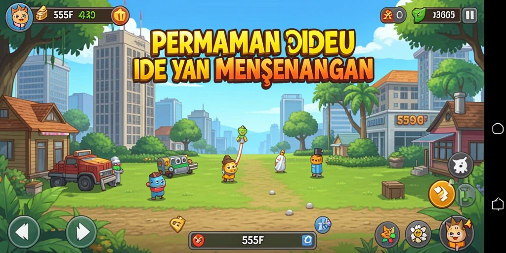 Tampilan gameplay 555F menunjukkan kemajuan dan pengelolaan sumber daya.