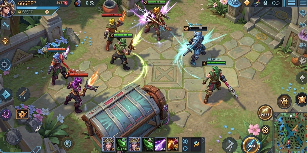 Tampilan aksi intens dalam gameplay MOBA 666FF.