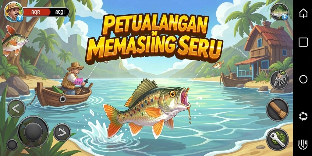 Gameplay 8QR menampilkan pengalaman memancing yang seru dan menarik.