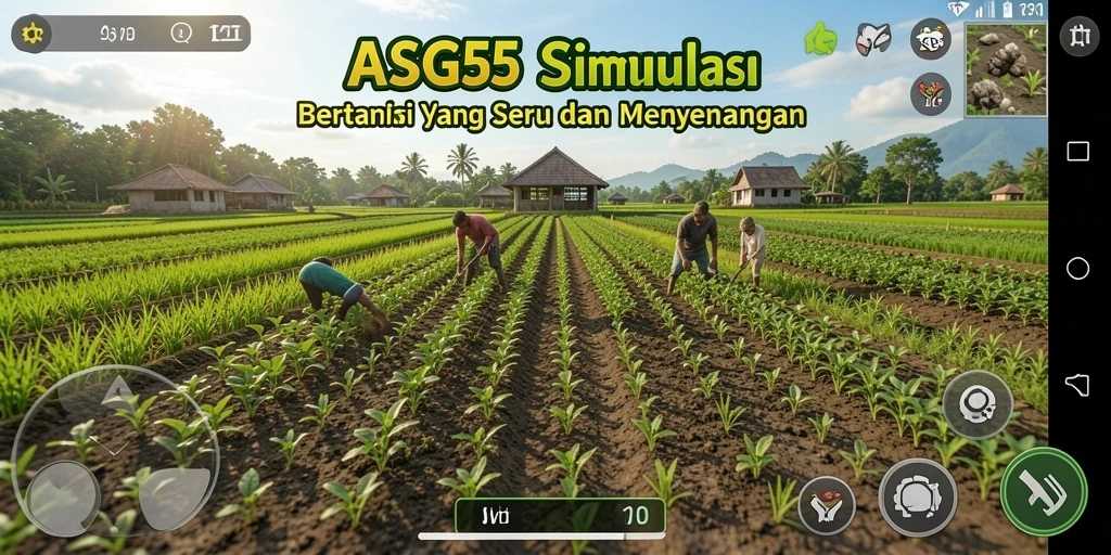 Tampilan gameplay ASG55 yang menampilkan lahan pertanian yang subur.