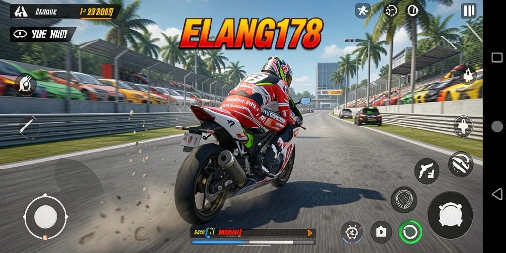 Screenshot dari gameplay balap motor yang seru dan mendebarkan.