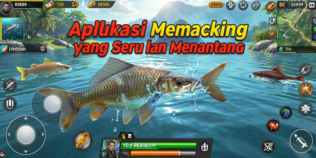 Screenshot utama RI889 menampilkan aktivitas gameplay memancing yang seru.