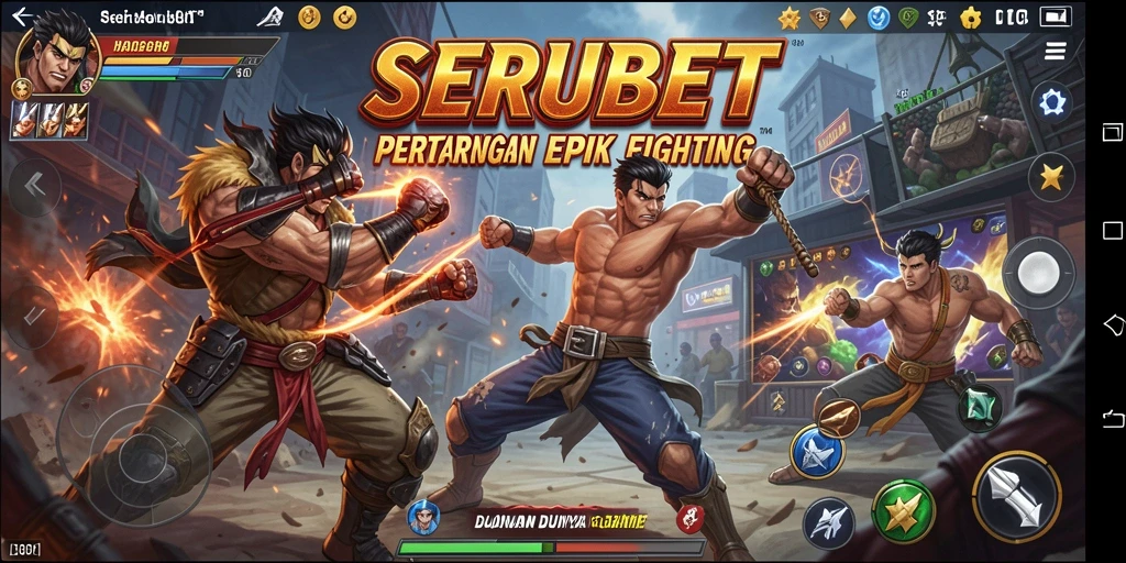 Screenshot SERUBET yang menunjukkan aksi pertarungan mendebarkan di arena.
