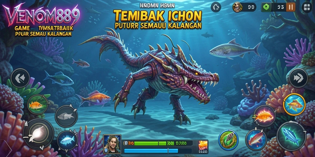 Screenshot gameplay <strong>VENOM889</strong> menampilkan aksi seru menembak ikan.