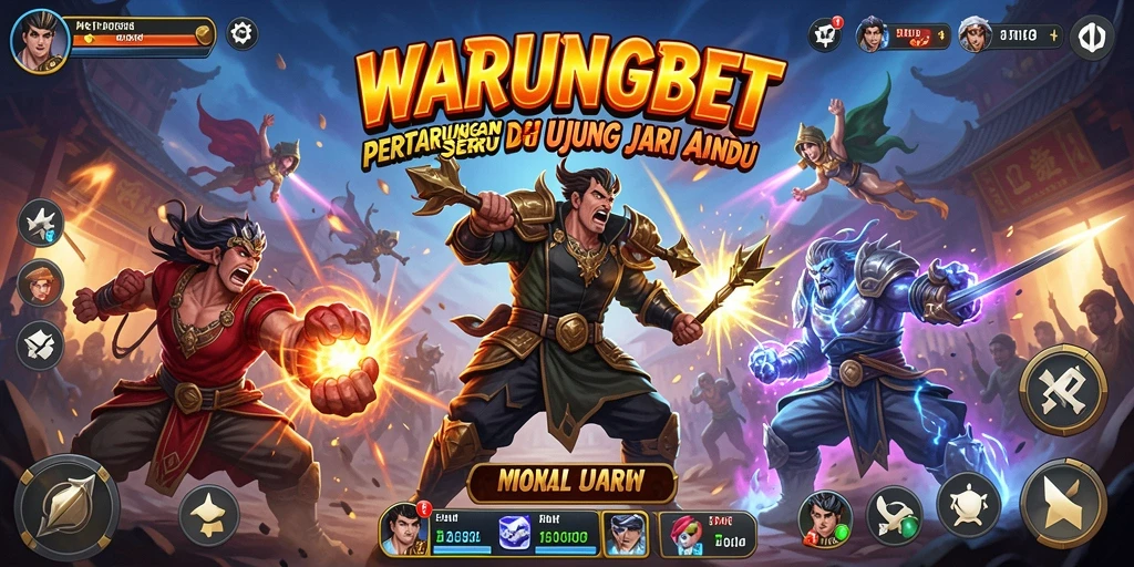Screenshot gameplay WARUNGBET dengan pertarungan mendebarkan antara dua karakter.